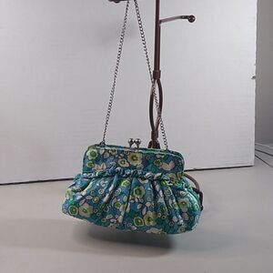 Gap Flower Wristlet/Clutch Silver Tone Metal Kiss Clasp Ruffle Along Edge